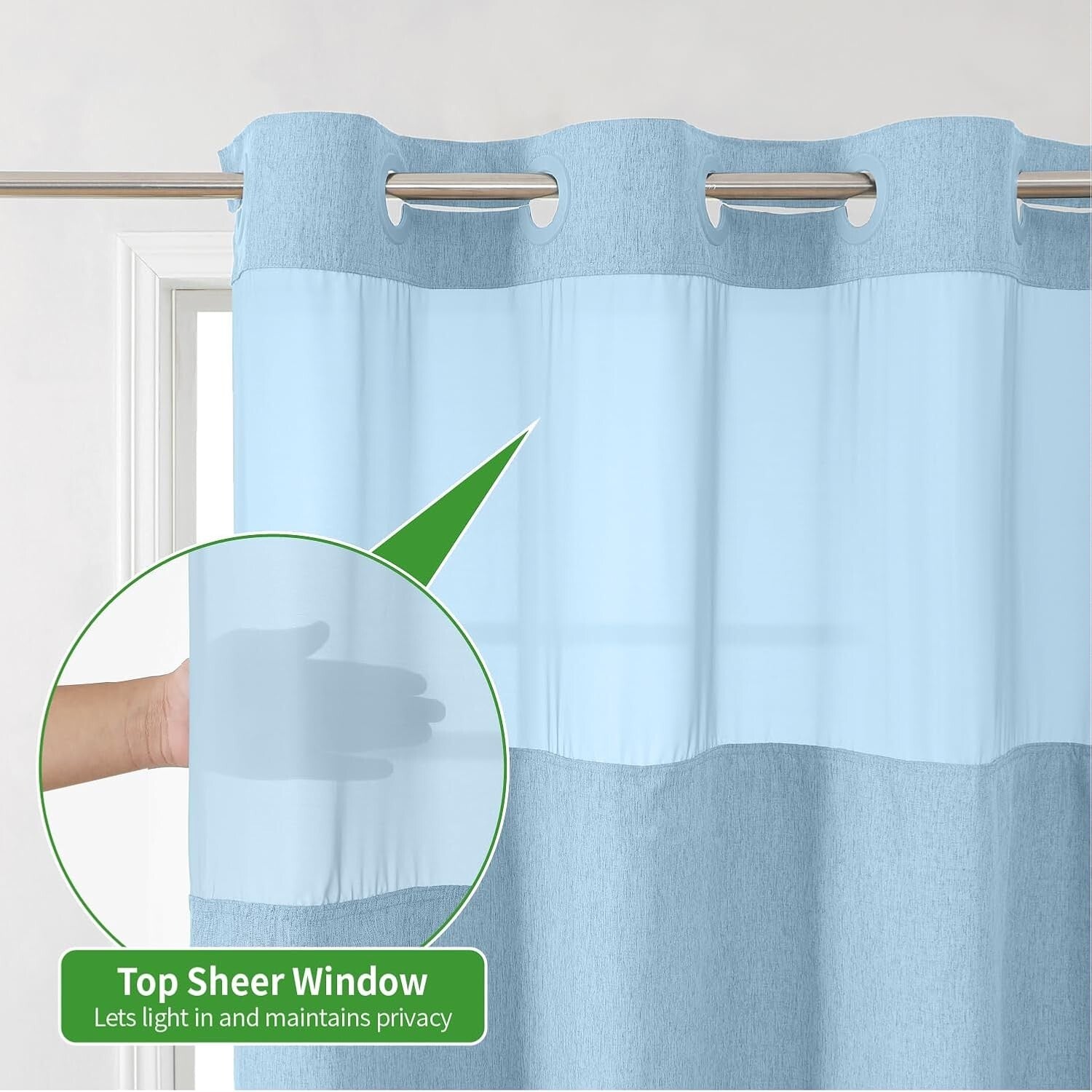 Elegant Fog Blue Shower Curtain with Detachable Liner - Spa Experience at Home