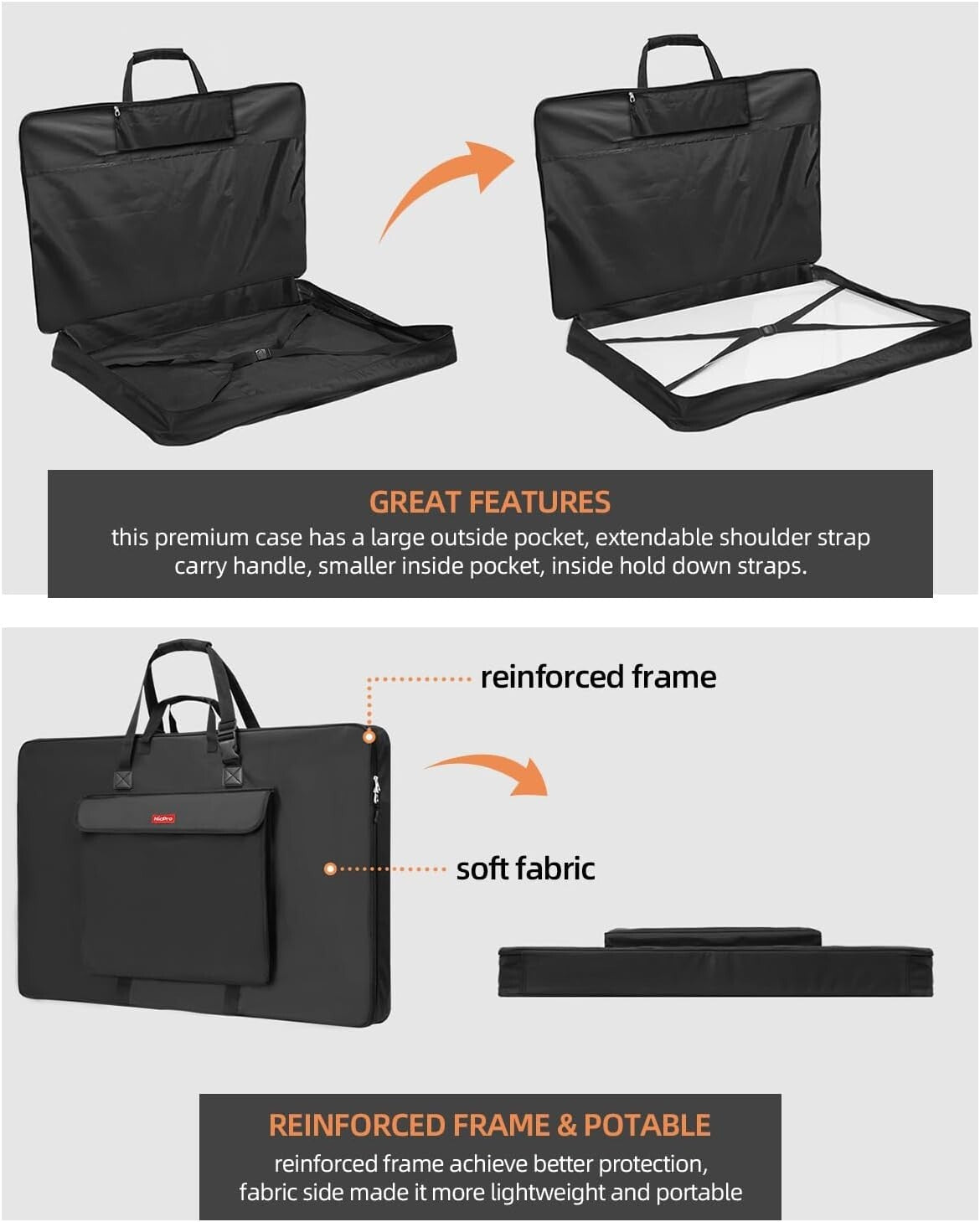 Durable 24x36 Art Portfolio Case - Waterproof with Organized Storage & Strap