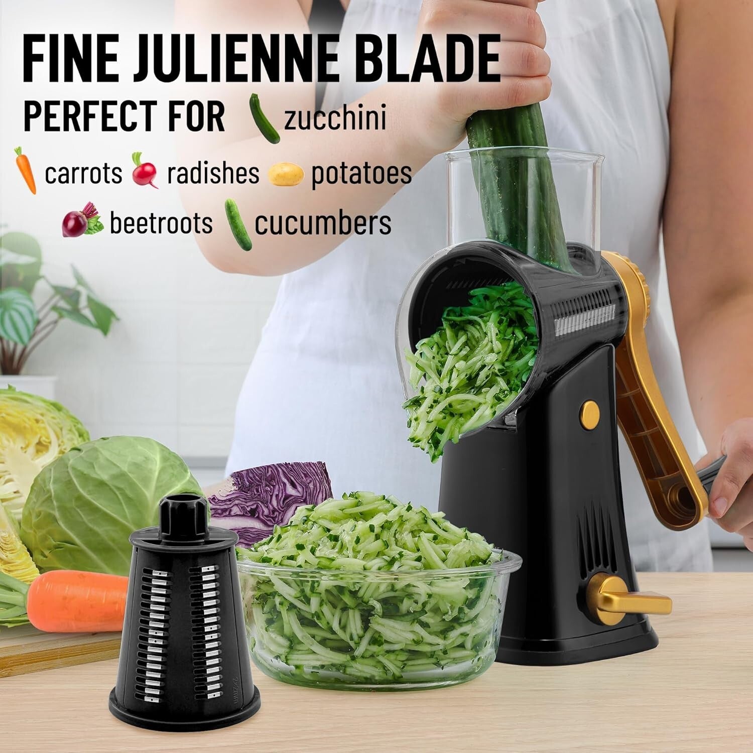 Dishwasher Safe Cheese Shredder with 5 Interchangeable Blades - Compact Design