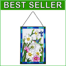 Load image into Gallery viewer, Vibrant Stained Glass Window Hanging, Hummingbird Art Decor, 15 x 10 Inches