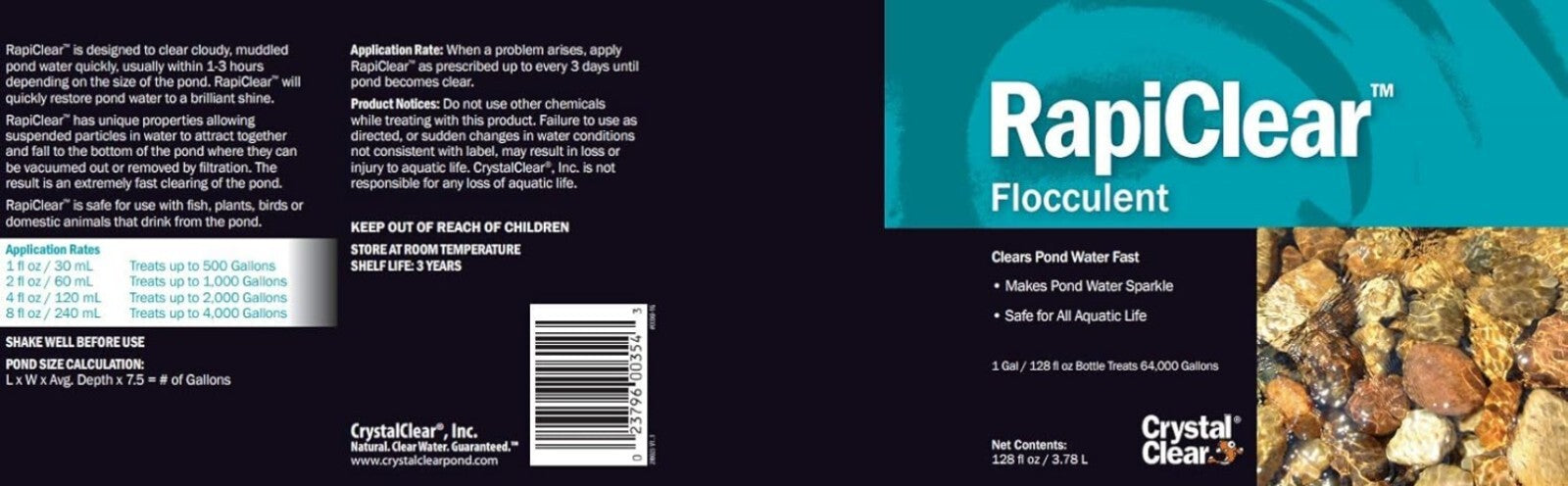 Natural RapiClear Liquid Flocculent - Treats 64,000 Gallons Safely for Fish