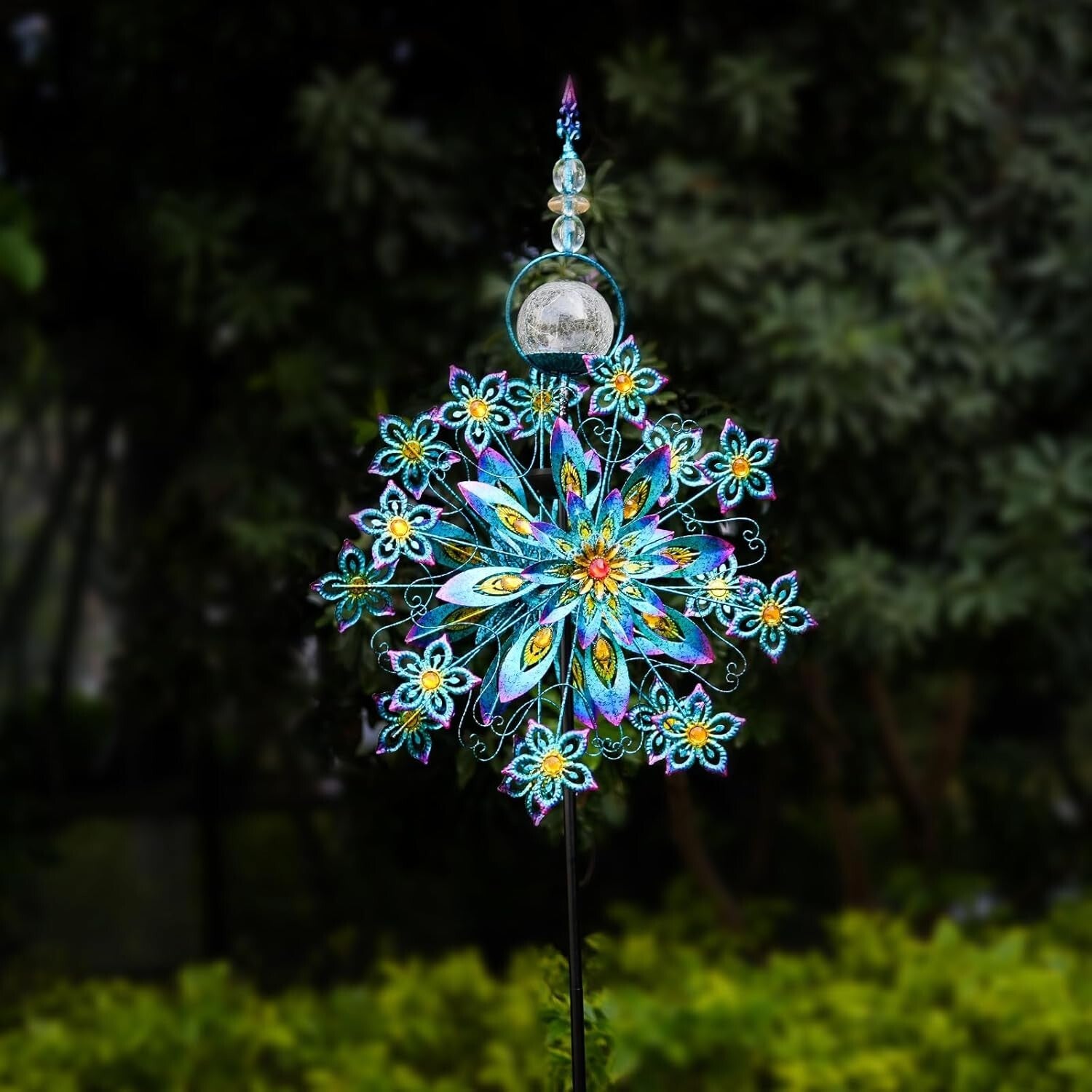 Eco-Friendly Outdoor Solar Wind Spinner with Colorful Glass Ball - 75 Inch