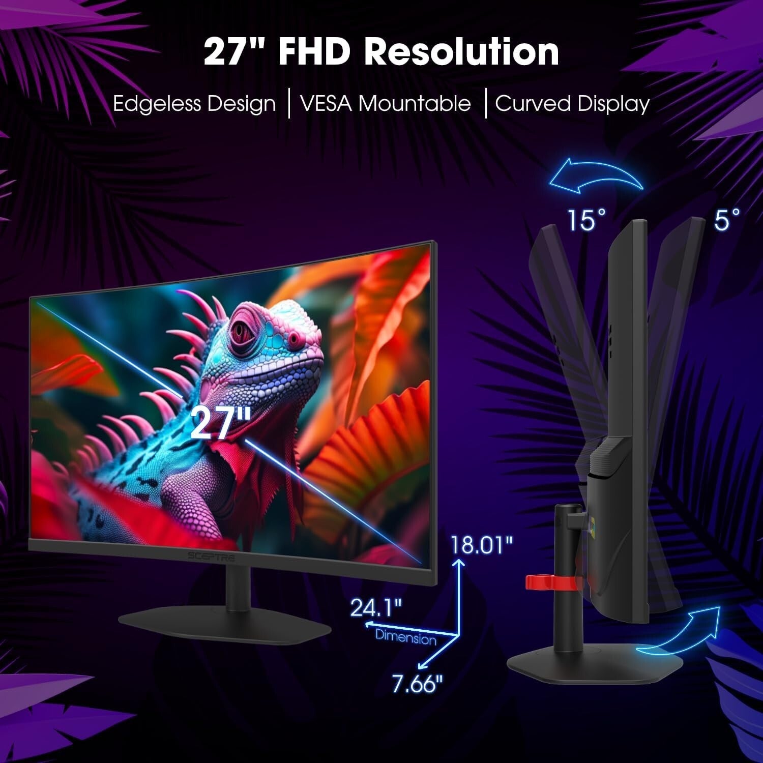 Elevate Your Setup: 27-Inch Curved 100Hz Gaming Monitor with Built-in Speakers