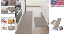 Load image into Gallery viewer, Khaki Waterproof Anti-Fatigue Kitchen Rugs - Set of 2 for Comfort &amp; Safety