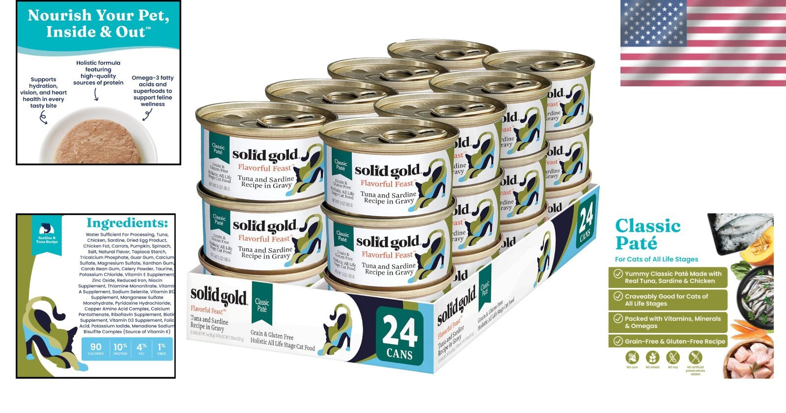 Nutritionally Complete Tuna & Sardine Pate Cat Food - 24 Cans for Happy Cats