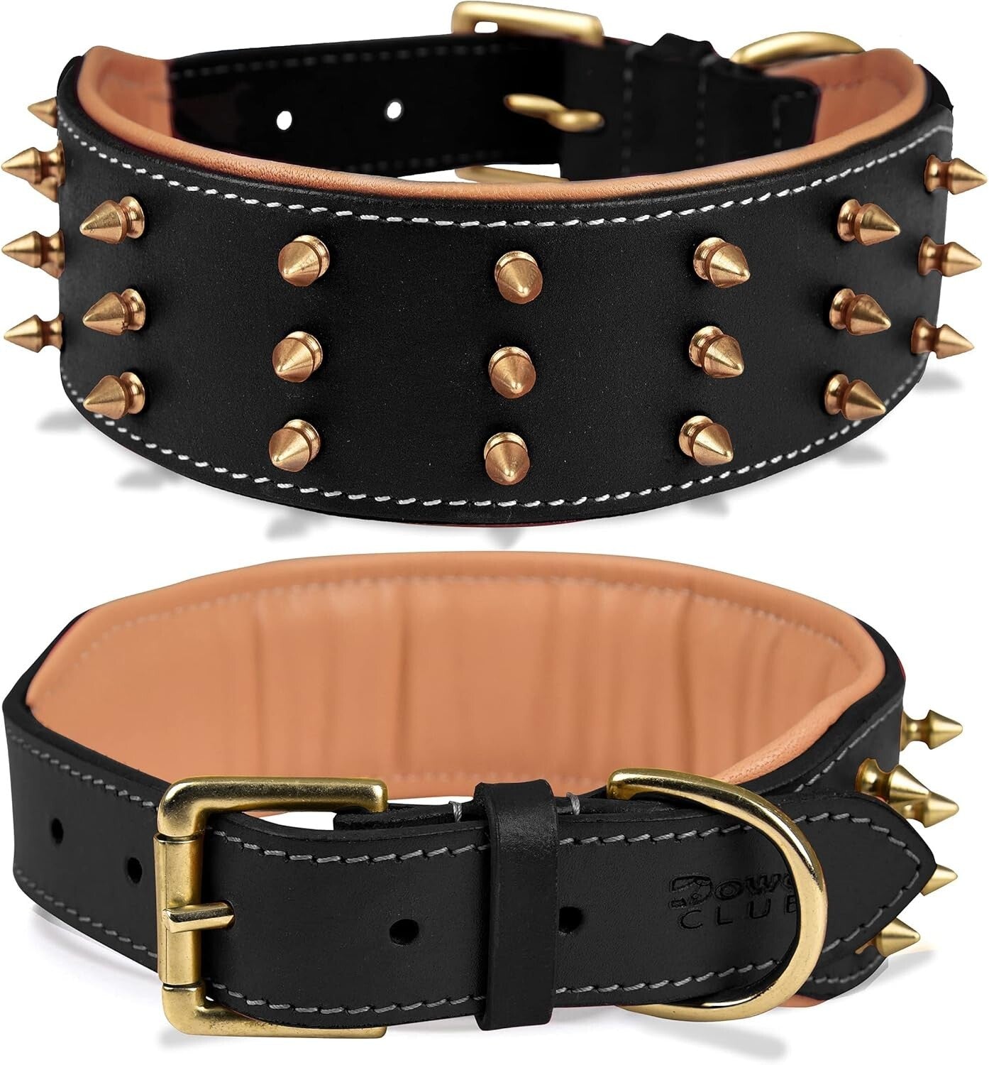 Stylish Spiked Leather Dog Collar for Large Breeds - Comfort and Safety Combined