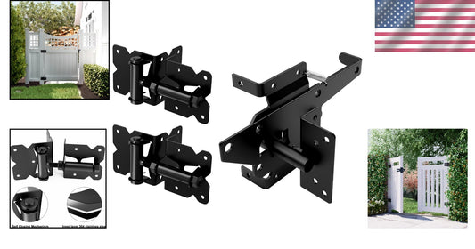 Durable Self-Closing Gate Hardware Kit: Stainless Steel Hinges & Latch Set