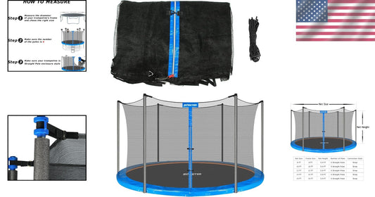 15ft Trampoline Safety Enclosure Net for 6 Straight Poles - Durable & Secure