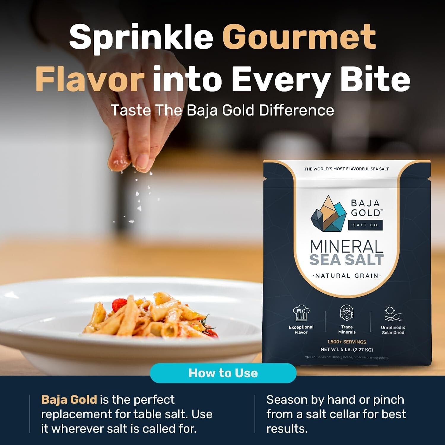 Natural Mineral Sea Salt - Fine Grind for Cooking & Baking | 5 lb Resealable Bag