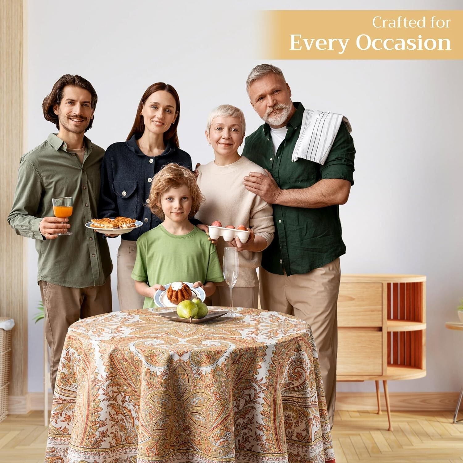 Round Cotton Tablecloth 63 Inches - Elegant Kashmir Paisley for All Occasions