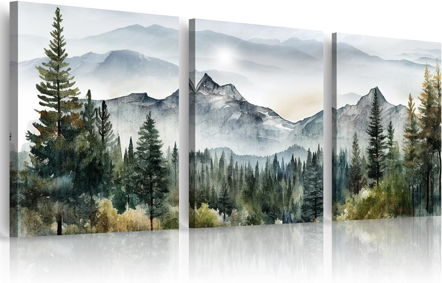 Set of 3 Framed Canvas Art Prints - Abstract Mountain Landscapes for Walls
