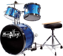 Load image into Gallery viewer, 3 Piece Kids Drum Set with Throne, Cymbal &amp; Pedal - Blue Musical Starter Kit