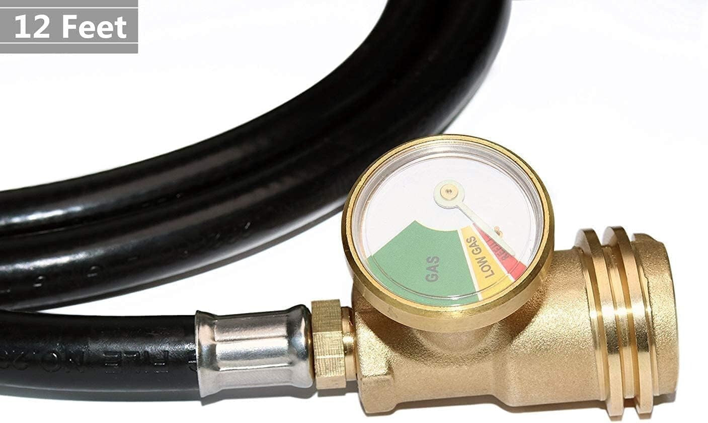 12-foot Heavy-Duty Propane Hose with Built-In Gauge for Outdoor Appliances