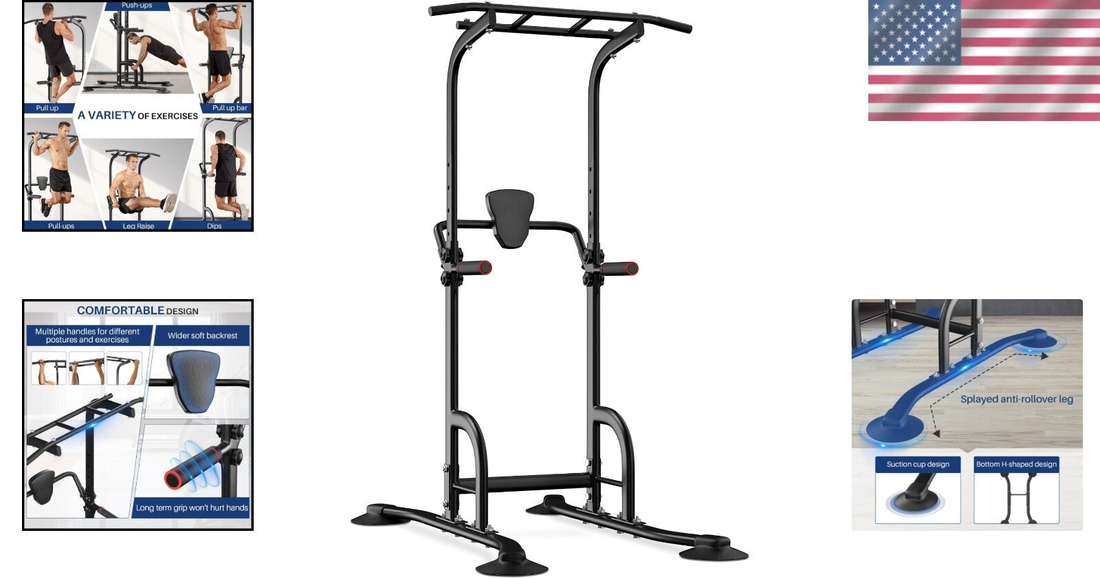 Durable Power Tower Fitness Equipment - Adjustable Height, Non-Slip Grip
