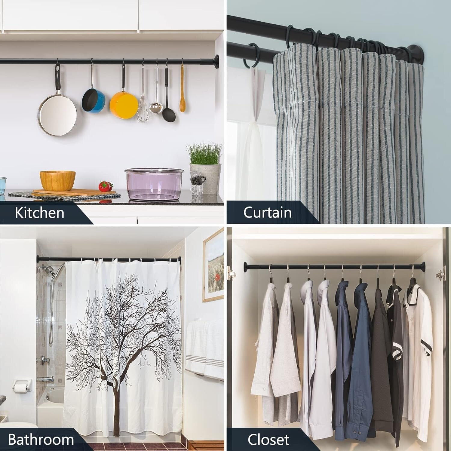 Elegant Dual-End Adjustable Tension Curtain Rod - 51-166 Inch for Indoor/Outdoor