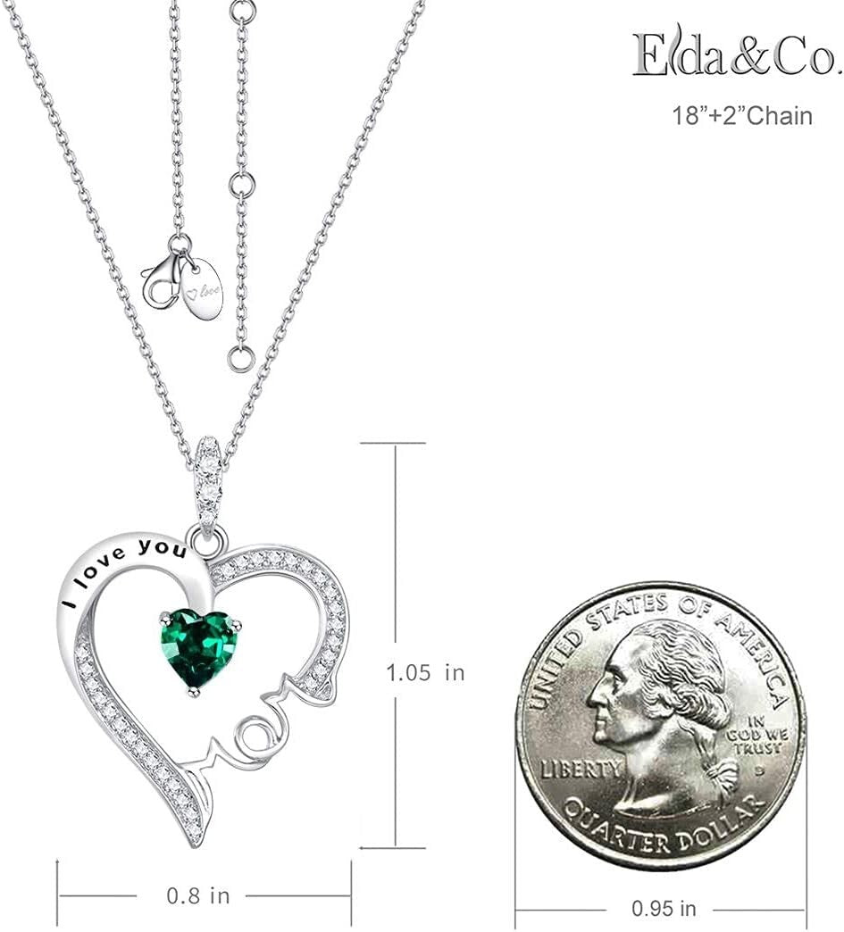 Elegant May Birthstone Mom Necklace - Sterling Silver Heart Pendant Gift Boxed