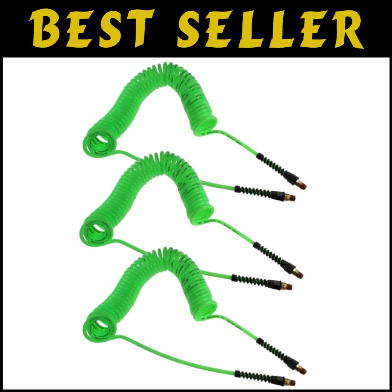 Temperature Resistant Polyurethane Air Hose - 20ft, 130 PSI, Neon Green, 3 Pack