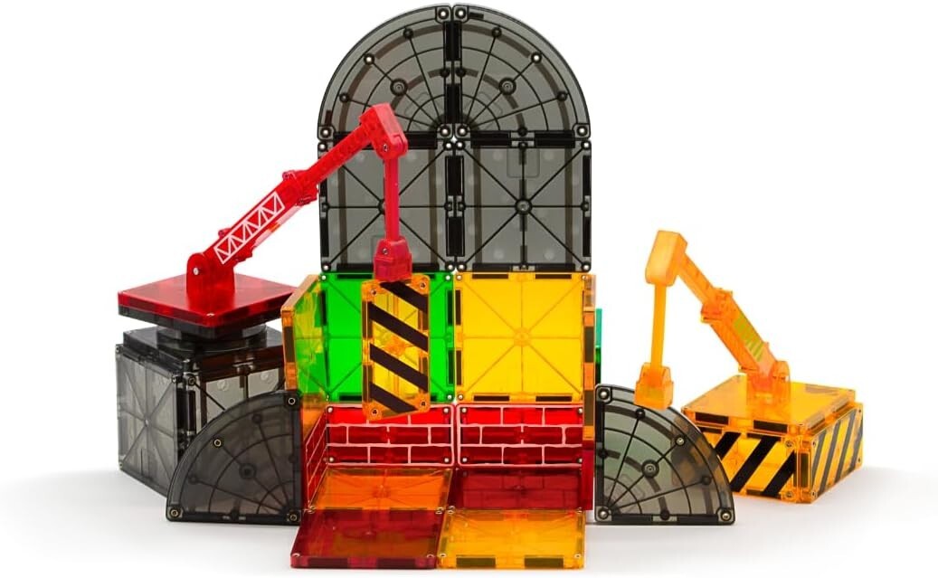 The ORIGINAL 32-Piece Magnetic Building Set with Extendable Cranes, Ages 3+