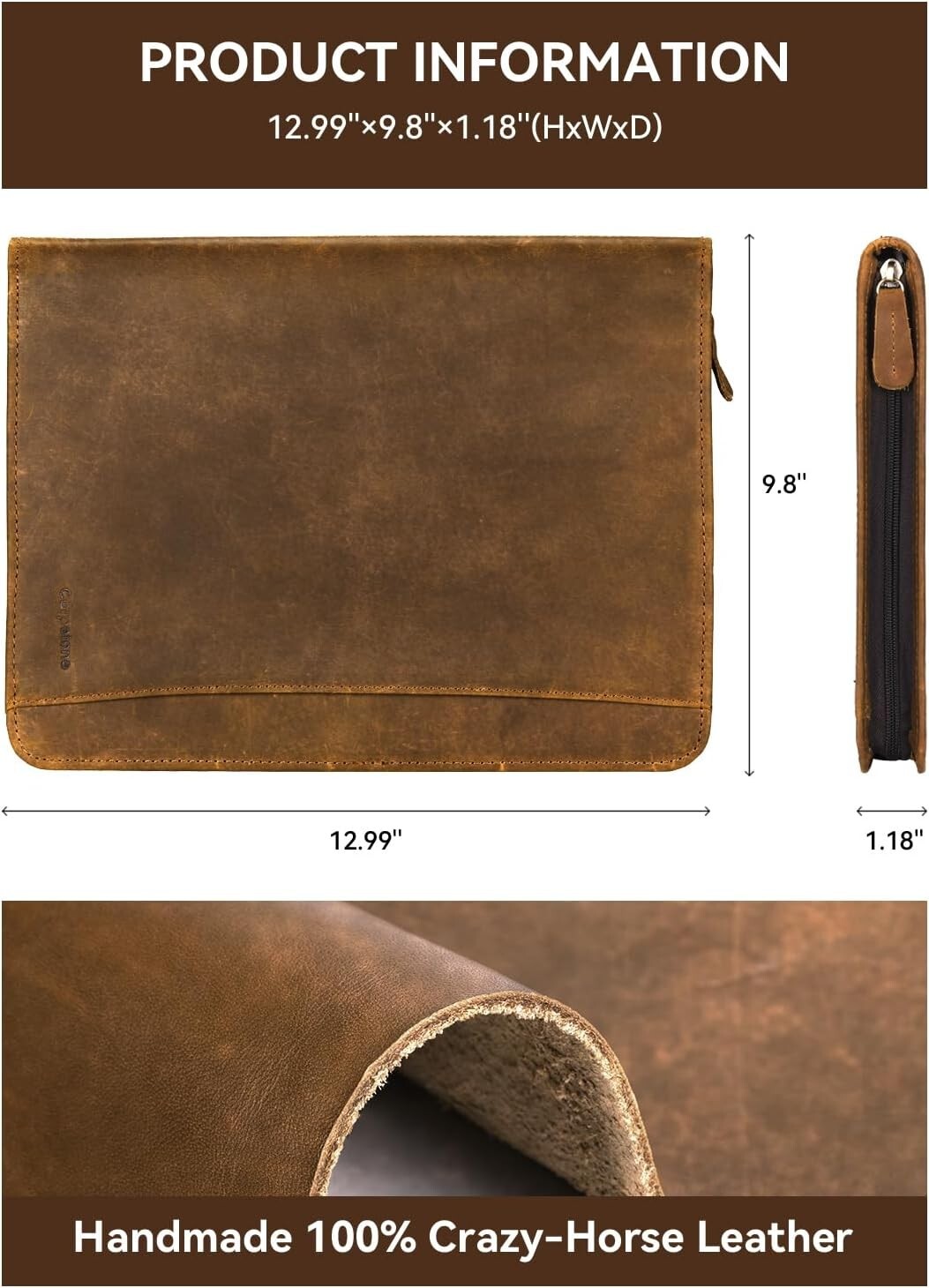Handmade Crazy Horse Leather Padfolio - Stylish & Functional Business Organizer