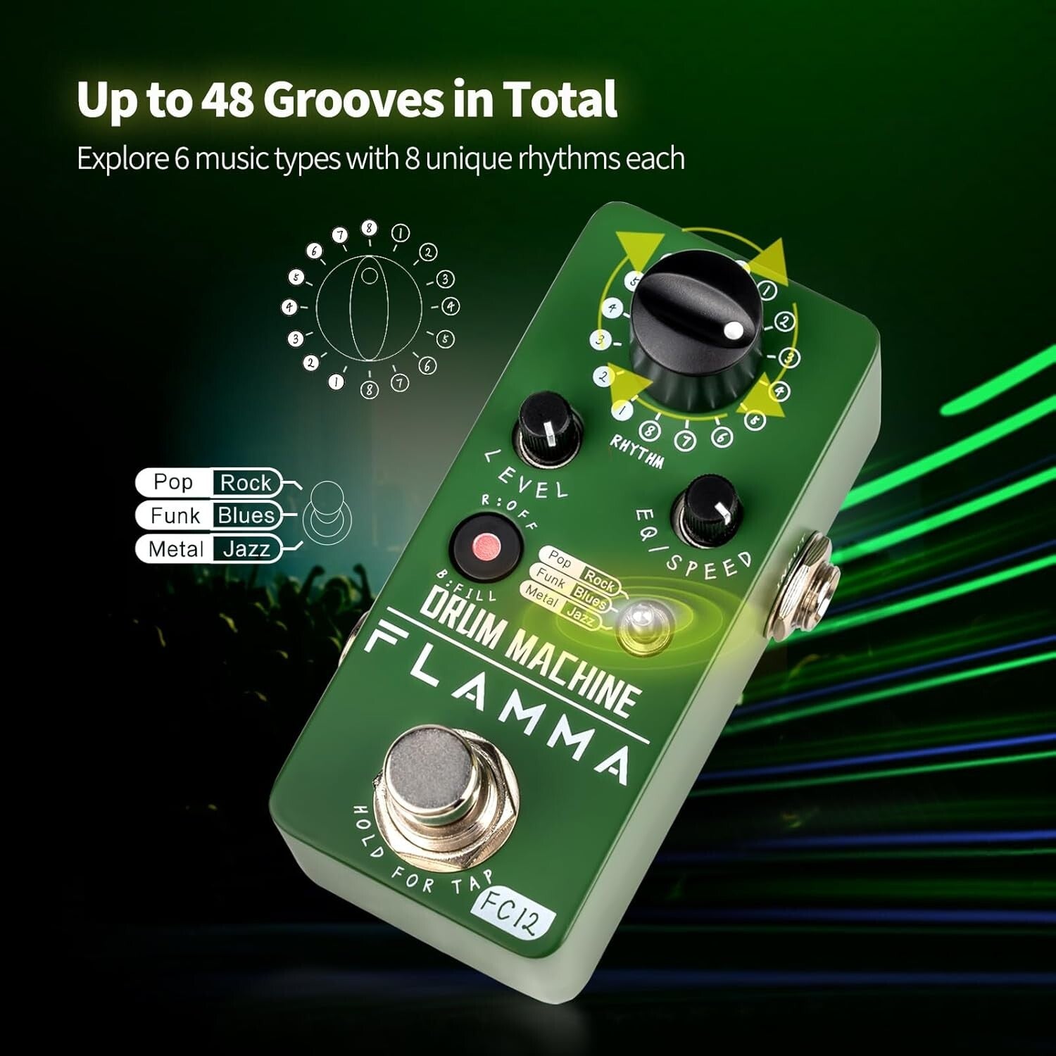 Metal Drum Machine Guitar Pedal with 48 Grooves & Real-Time Fill Function