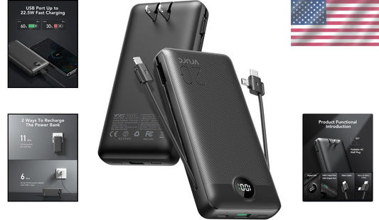 20000mAh Fast Charging Power Bank with Built-In Wall Plug & LED Display