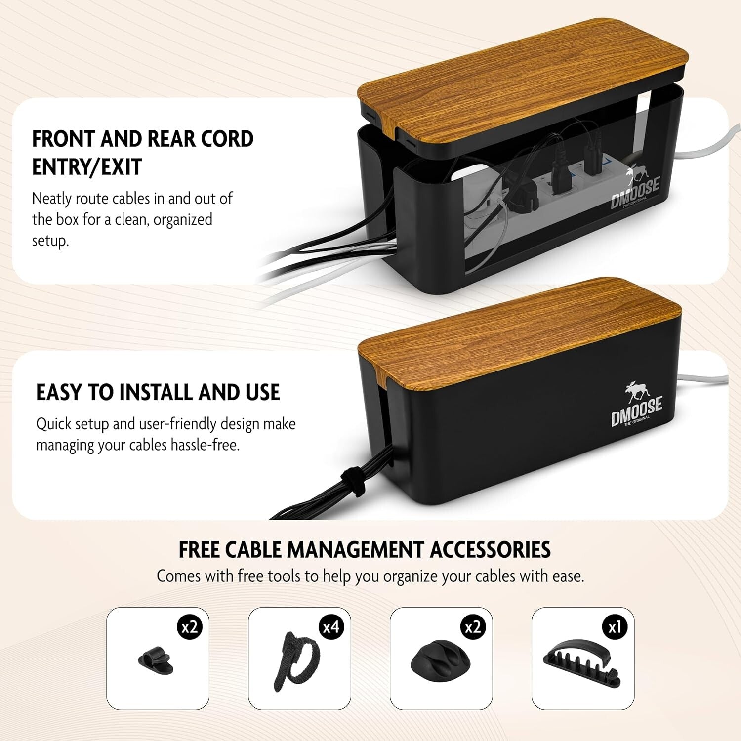 Stylish 2-Pack Desk & Floor Cable Management Boxes - Dust and Spill Protection