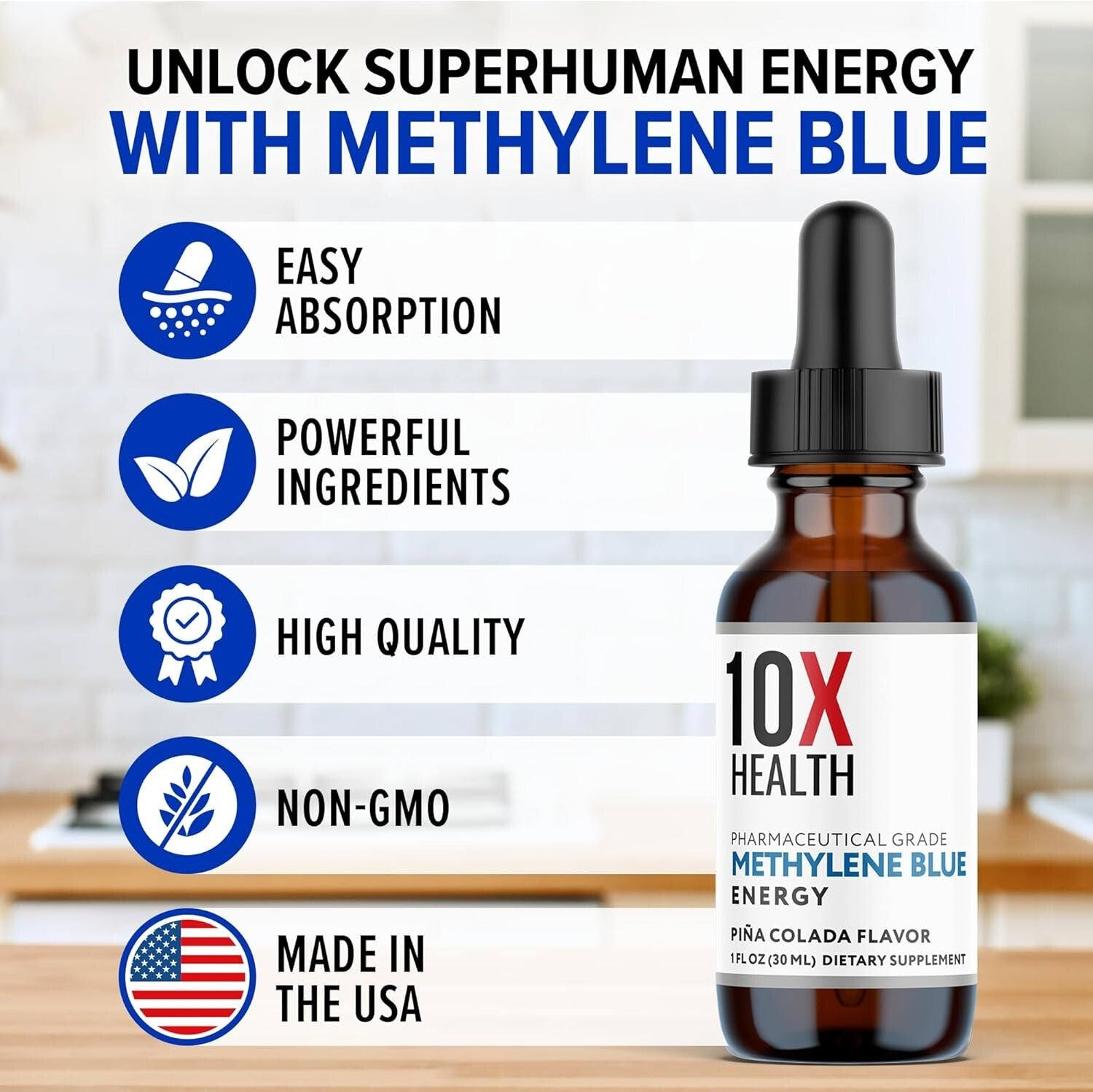 30ml Vegan Methylene Blue Liquid Drops with Black Pepper for Cognitive Support