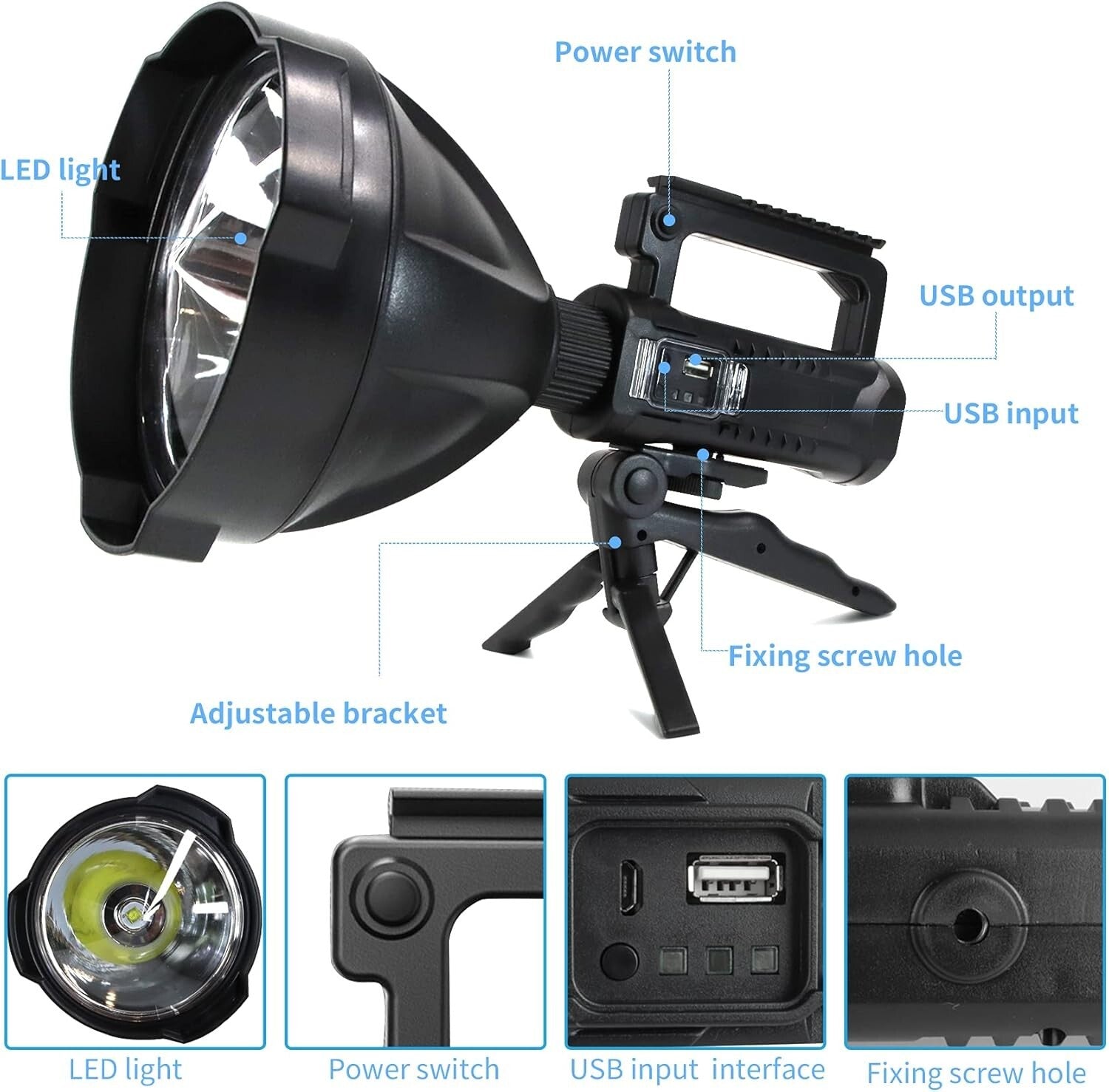 Heavy-Duty X-Large LED Spotlight with Tripod - Perfect for Camping & Fishing
