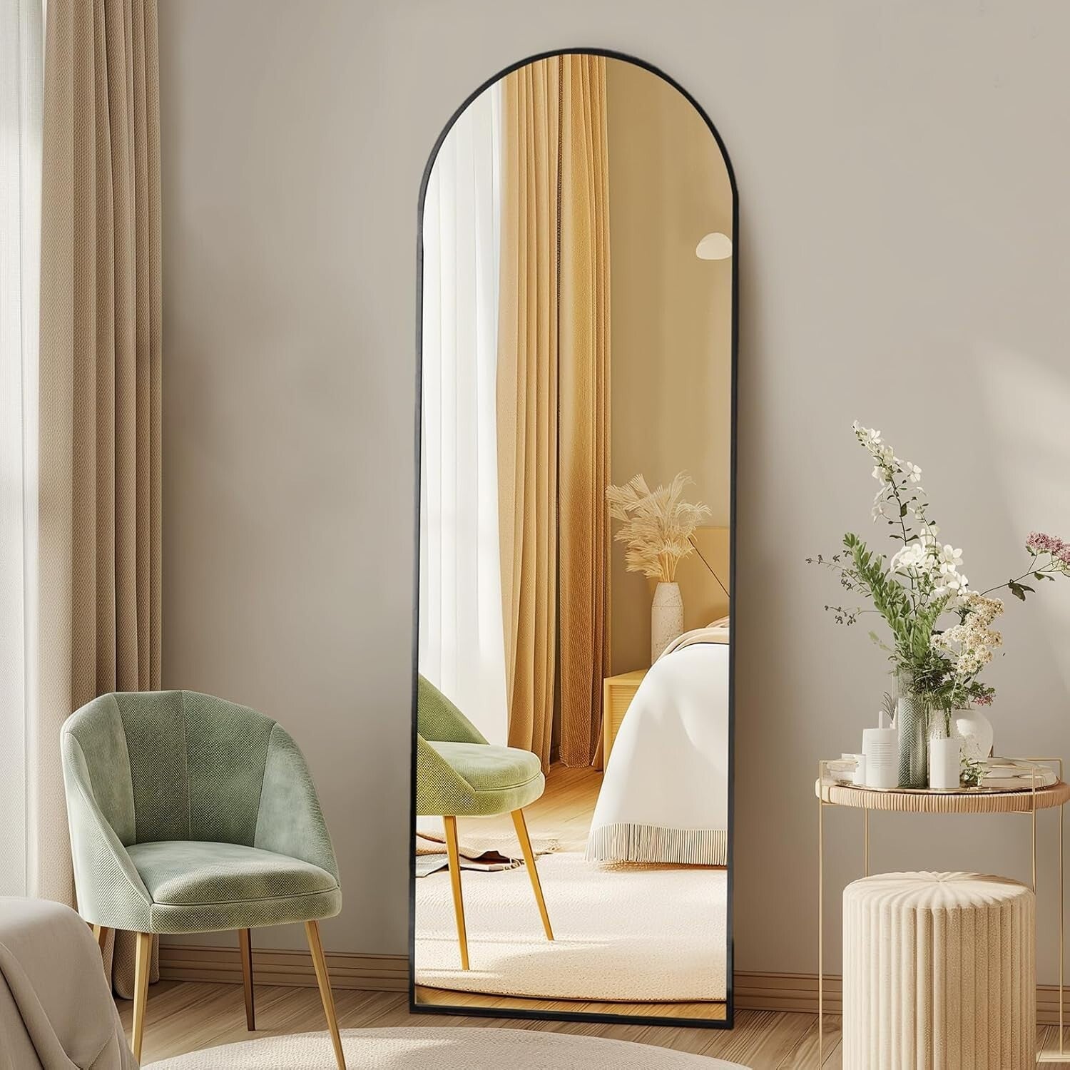 Ready-to-Use 64" x 21" Sleek Arched Mirror with Shatterproof Design - Home Decor