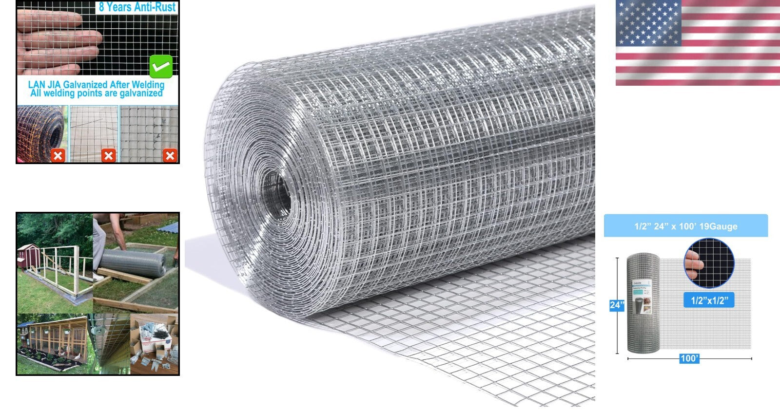 Eco-friendly 24" x 100' Galvanized Mesh with 1/2" Openings - Strong and Reliable