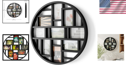 Gallery-Style Black Collage Frame Holds 9 Photos, 22-Inch Round Decor