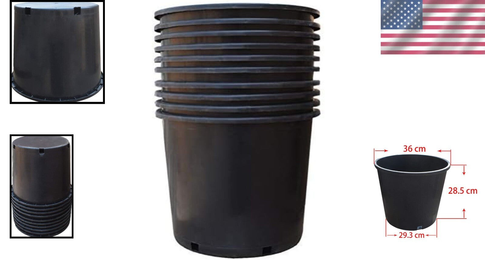 Lightweight 7 Gallon Black Nursery Pot with Drainage Holes for Soil Growth