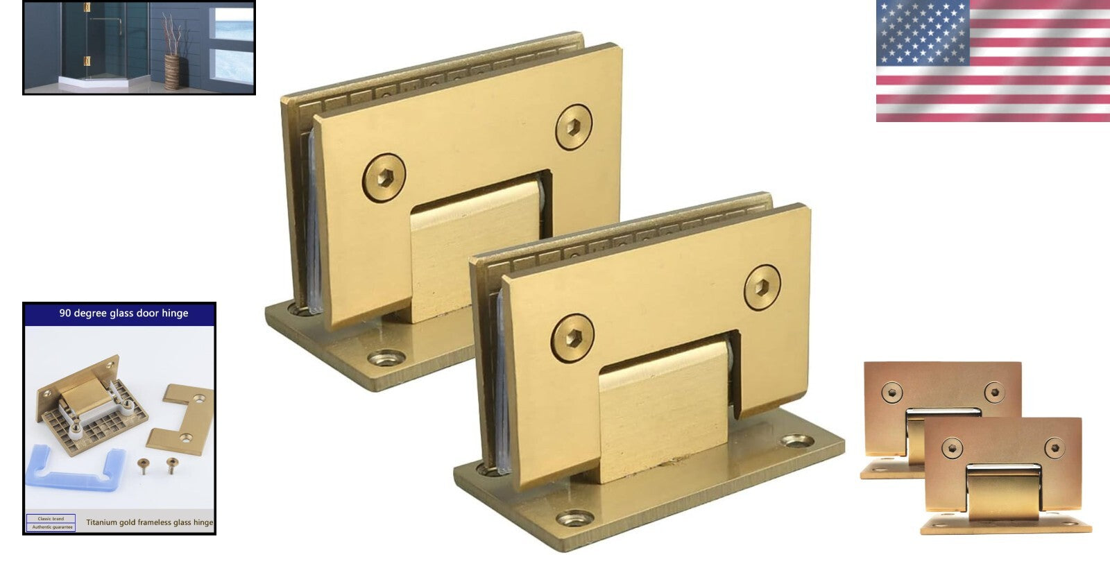 Sturdy 2 Pack Brushed Gold Glass Cabinet Hinges - Heavy-Duty Self-Closing Design