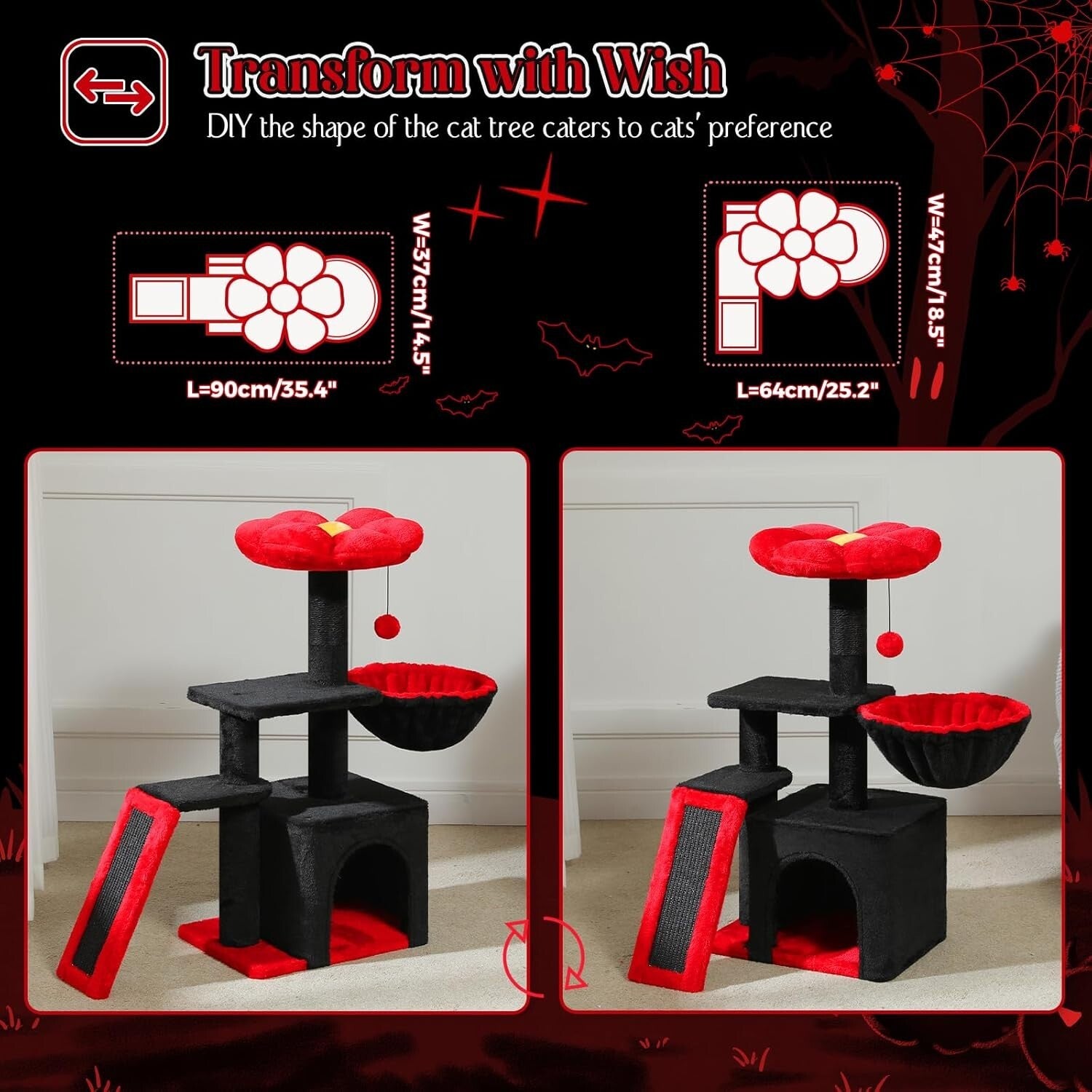 Multi-Level Indoor Cat Tree: Gothic Design with Hammock & Sisal Scratching Ramp