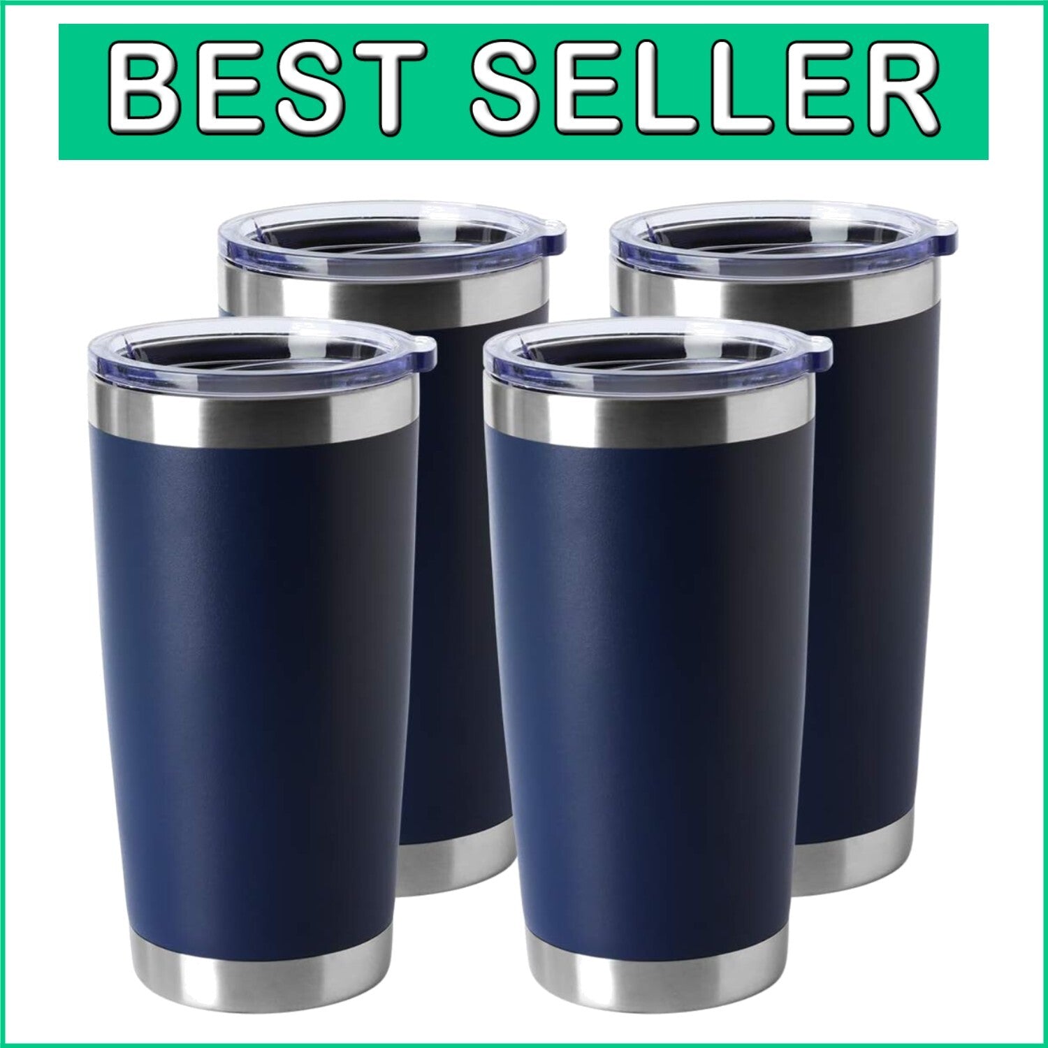 20oz Navy Travel Tumblers - 4-Pack Stainless Steel Insulated Cups for Hot & Cold
