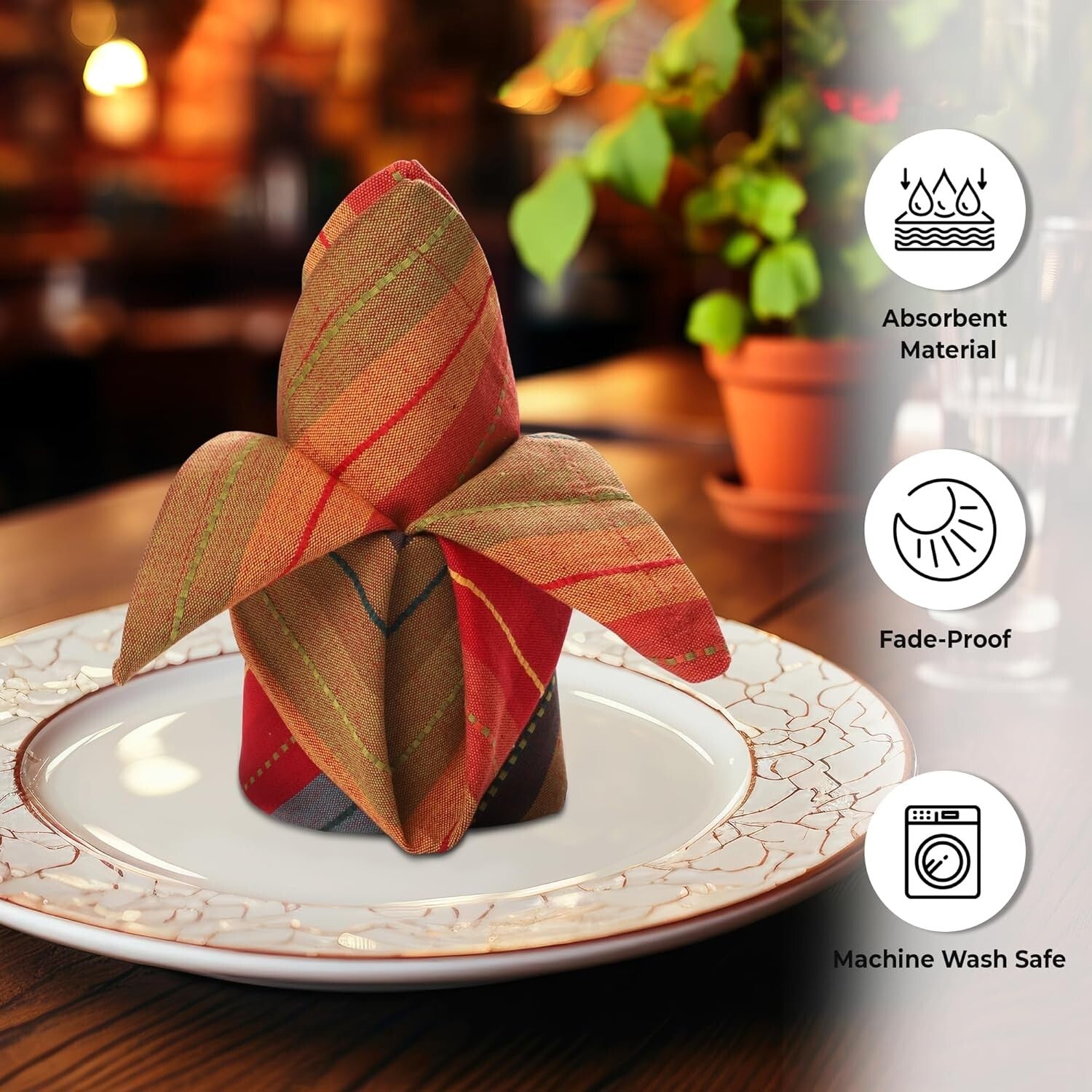 Red Multi Color Striped Napkin Set - 12 Premium Cotton Dinner Napkins 20x20