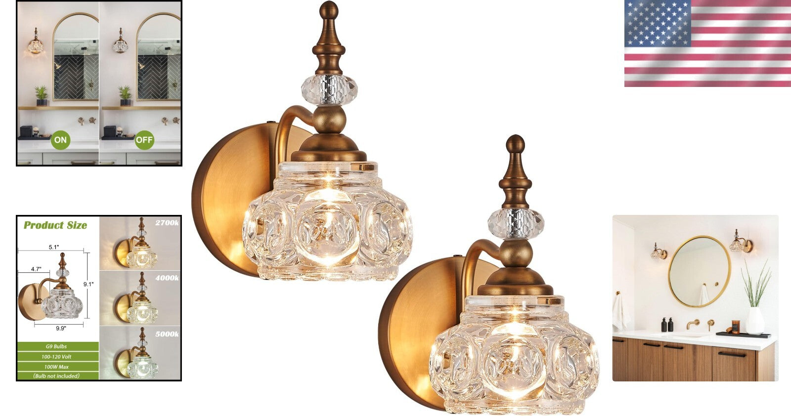 Elegant 2-Pack Brass Wall Sconces for Timeless Bathroom and Living Room Lighting