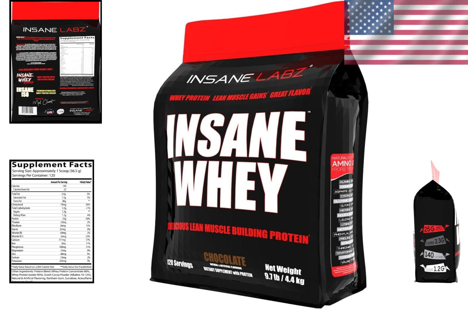 Insane Whey Protein - Chocolate Flavor 100% Whey, Ultimate Mass Gainer, 9.85 lbs