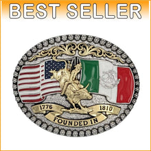 Load image into Gallery viewer, Statement Metal Belt Buckle with American &amp; Mexican Flags - Unique Unisex Style