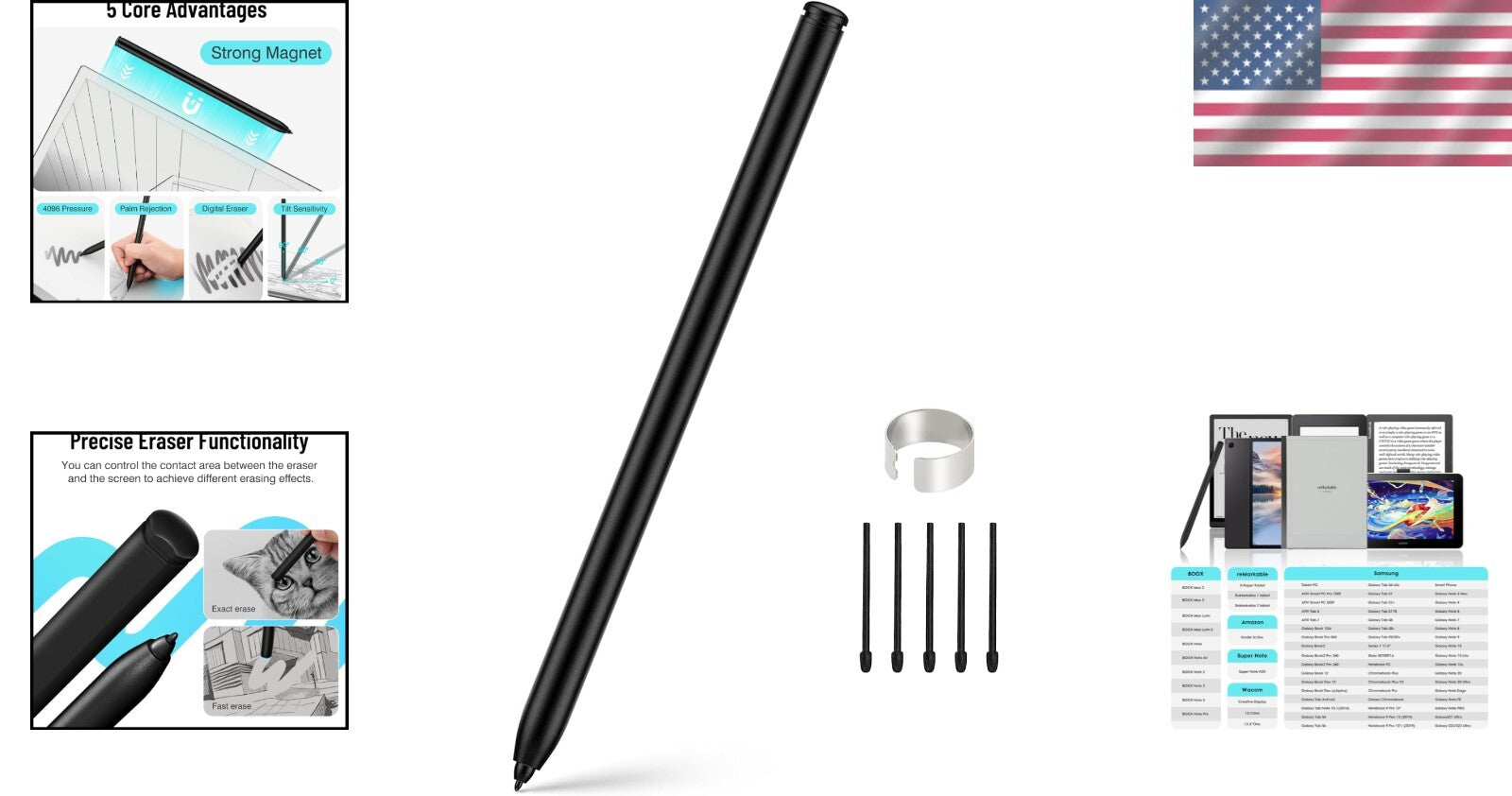 Ergonomic Magnetic Stylus with Eraser for reMarkable 2 – Tilt Support Design