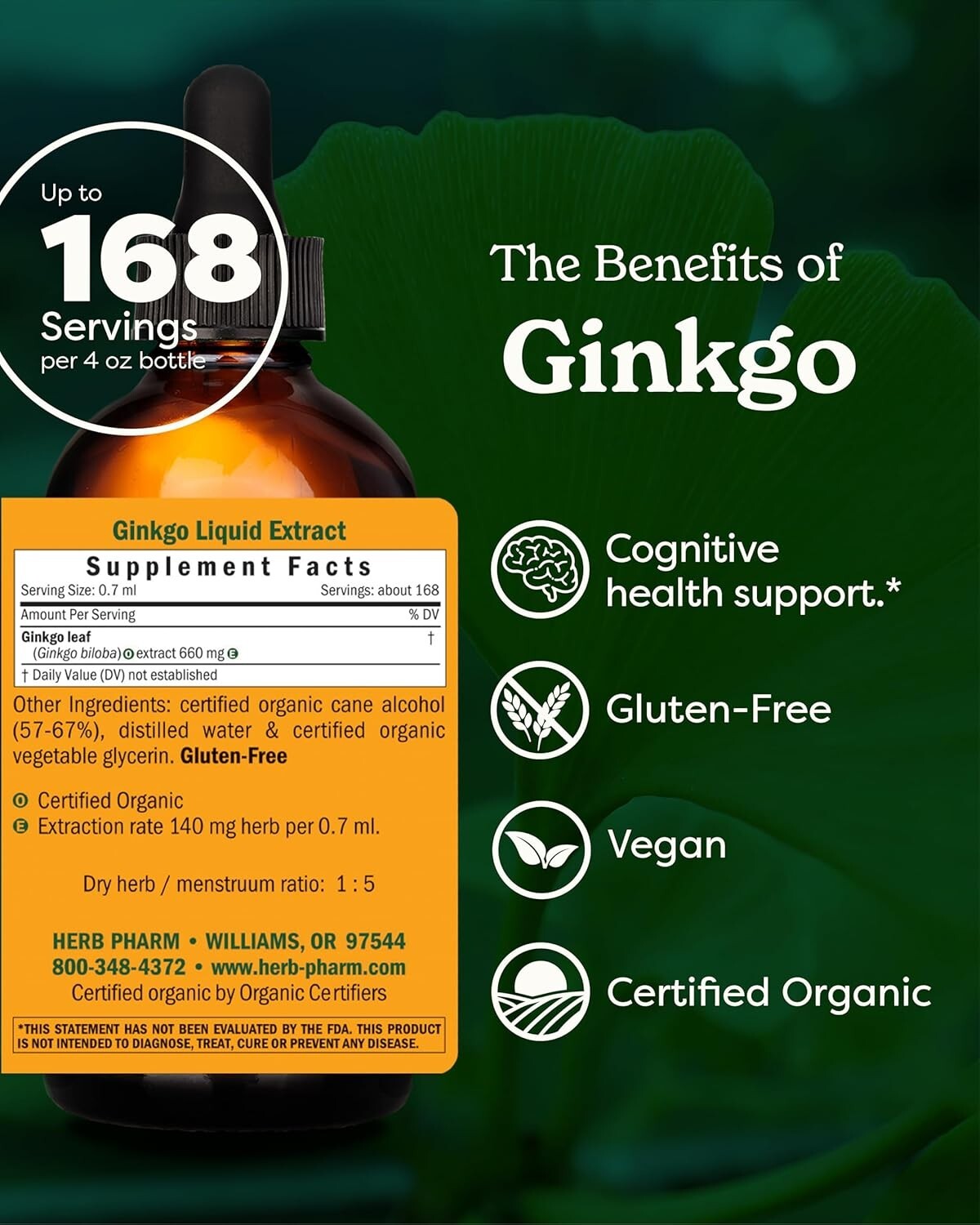 4oz Organic Ginkgo Extract for Enhanced Concentration and Healthy Circulation