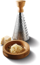 Load image into Gallery viewer, Compact Stainless Steel Cheese Grater with Oak Tray - Dishwater Safe &amp; Versatile