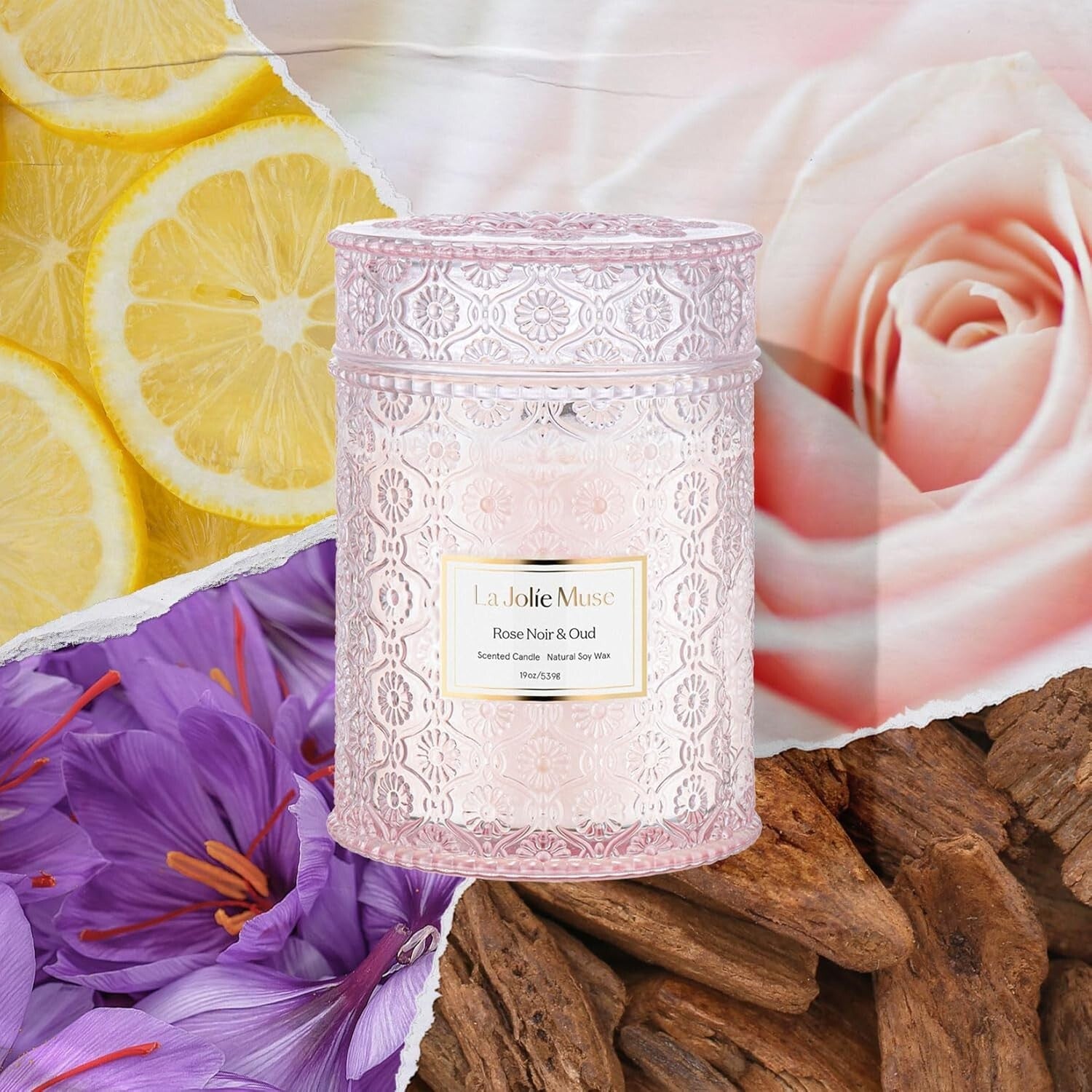 Artisanal 19 Oz Rose Noir Oud Candle - Elegant Glass & Eco-Conscious Design