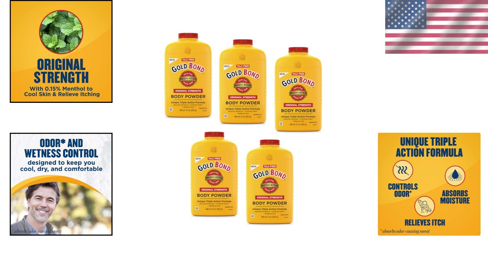 10 Ounce Talc-Free Body Powder - Cooling Relief for Sensitive Skin (Pack of 5)