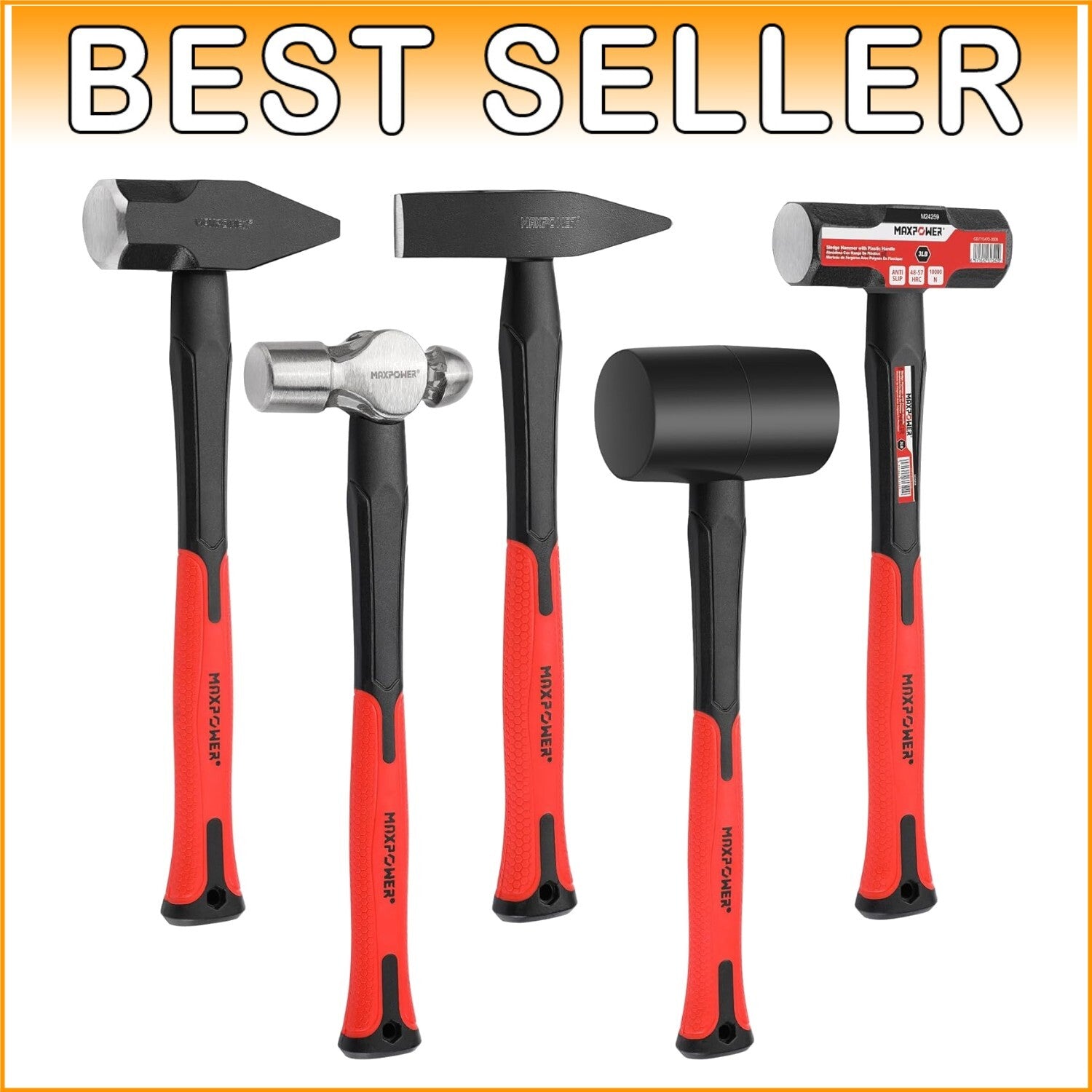 5-Piece Hammer Set: Sledge, Chipping and Ball Peen Hammers - Durable & Versatile