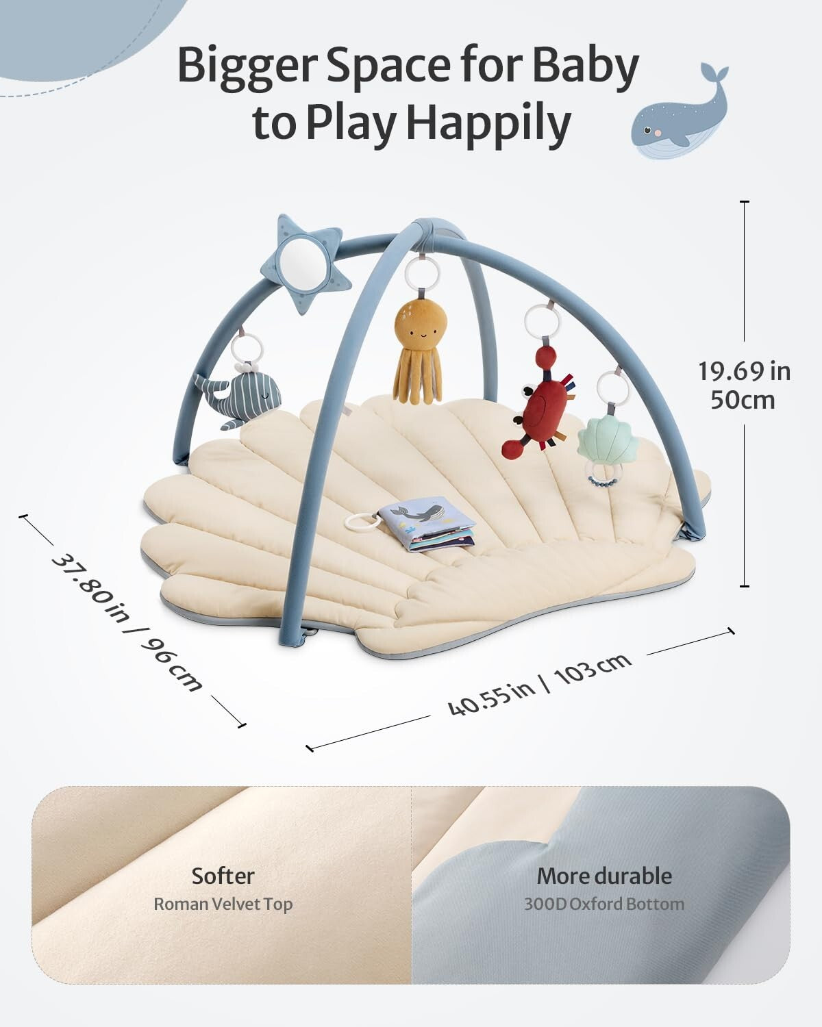 Boho Ocean-Themed Baby Play Gym Mat with 6 Sensory Toys for Early Development