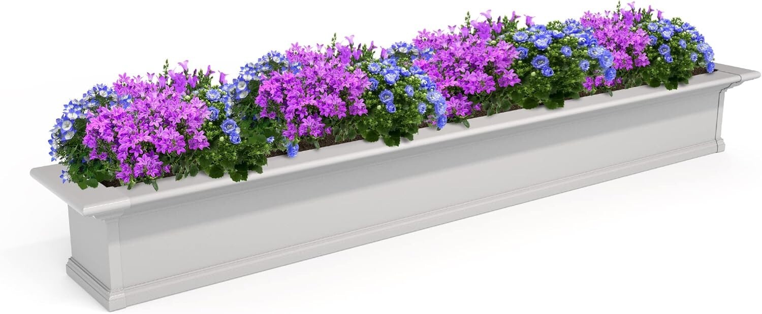 Durable 7ft Outdoor White Window Box with Double-Wall Design & Water Reservoir