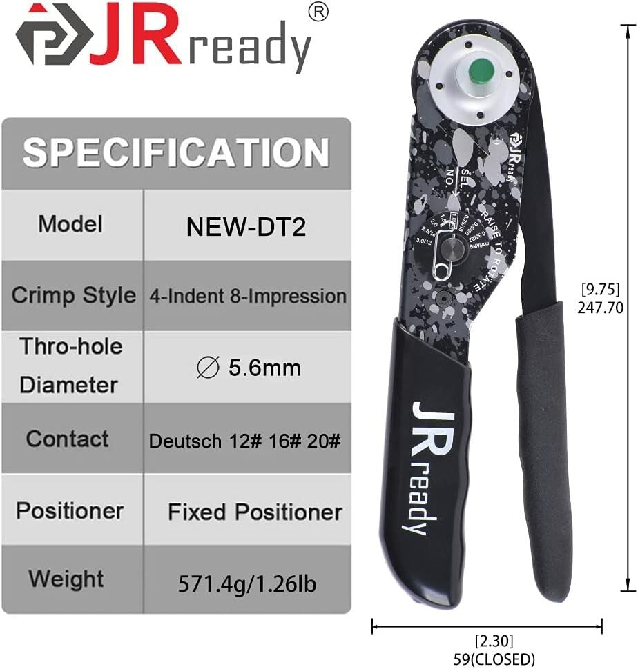 Heavy-Duty Crimping Tool for Deutsch Connectors - Size 12, 16, 20 Solid Contacts