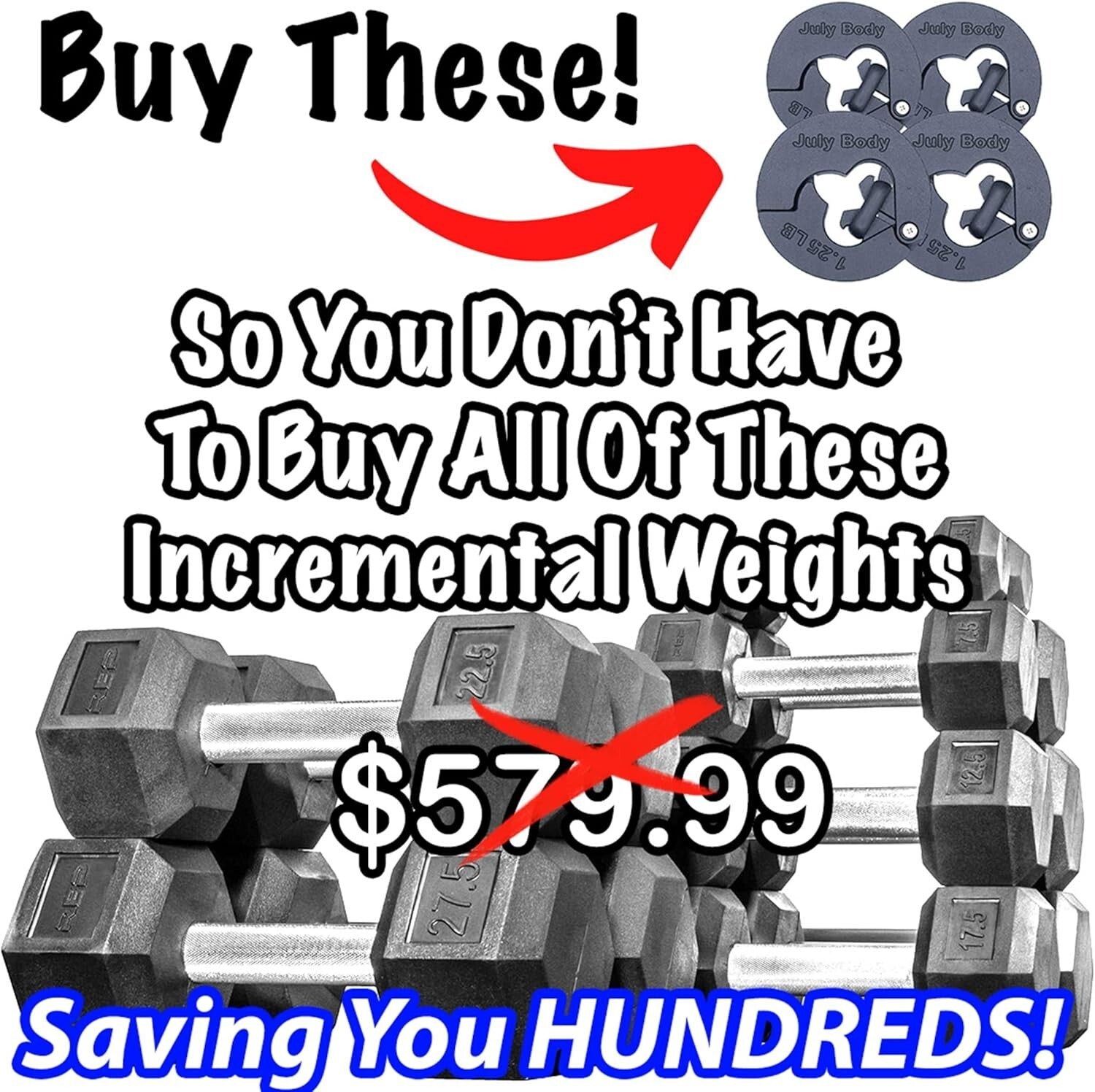 1.25 lb Weight Clips - Boosts Dumbbell Kettlebell Barbell Training with 2.5 lbs