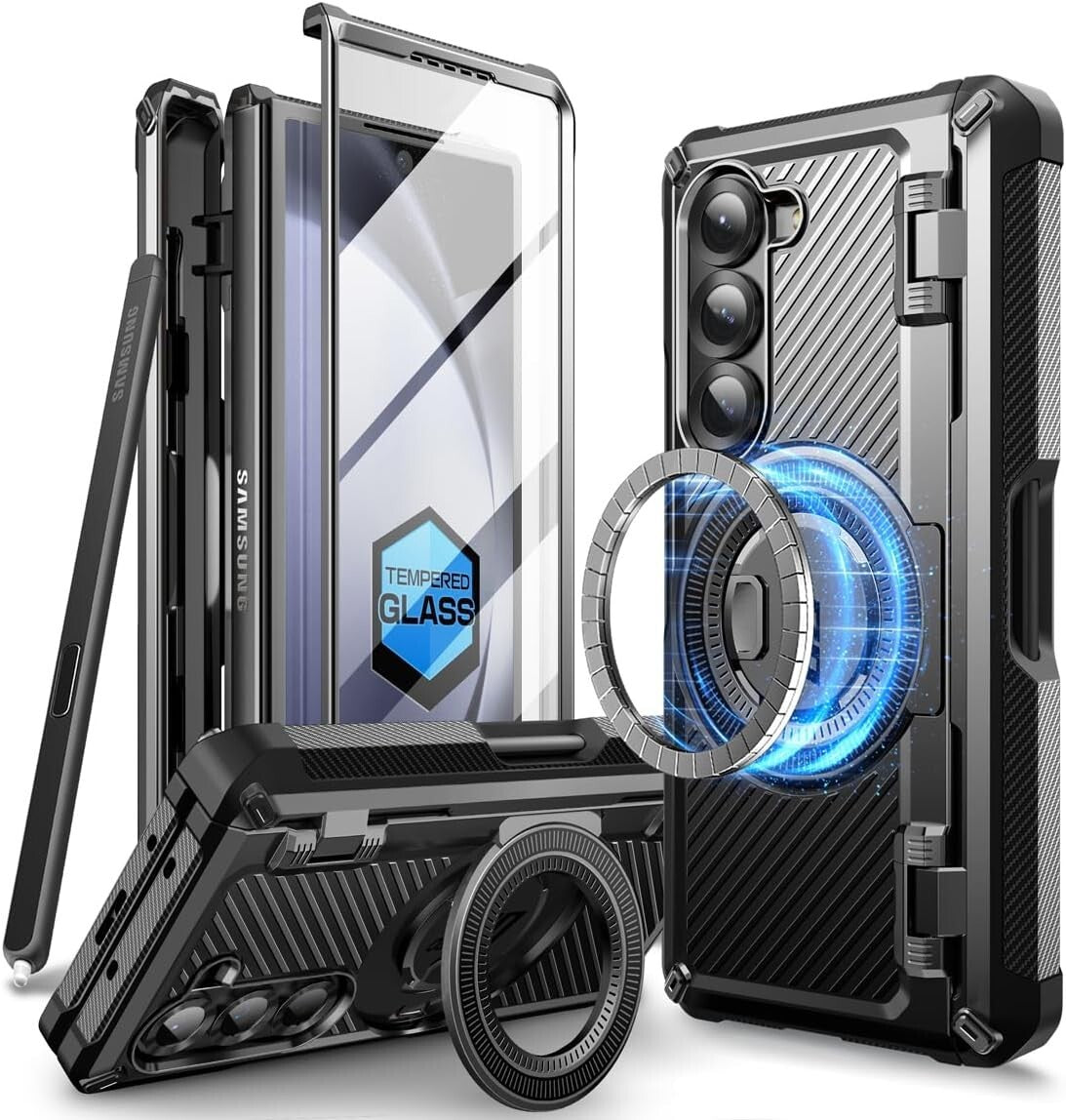 Shockproof Z Fold 6 Case with Built-in Ring Stand & Military Protection Features